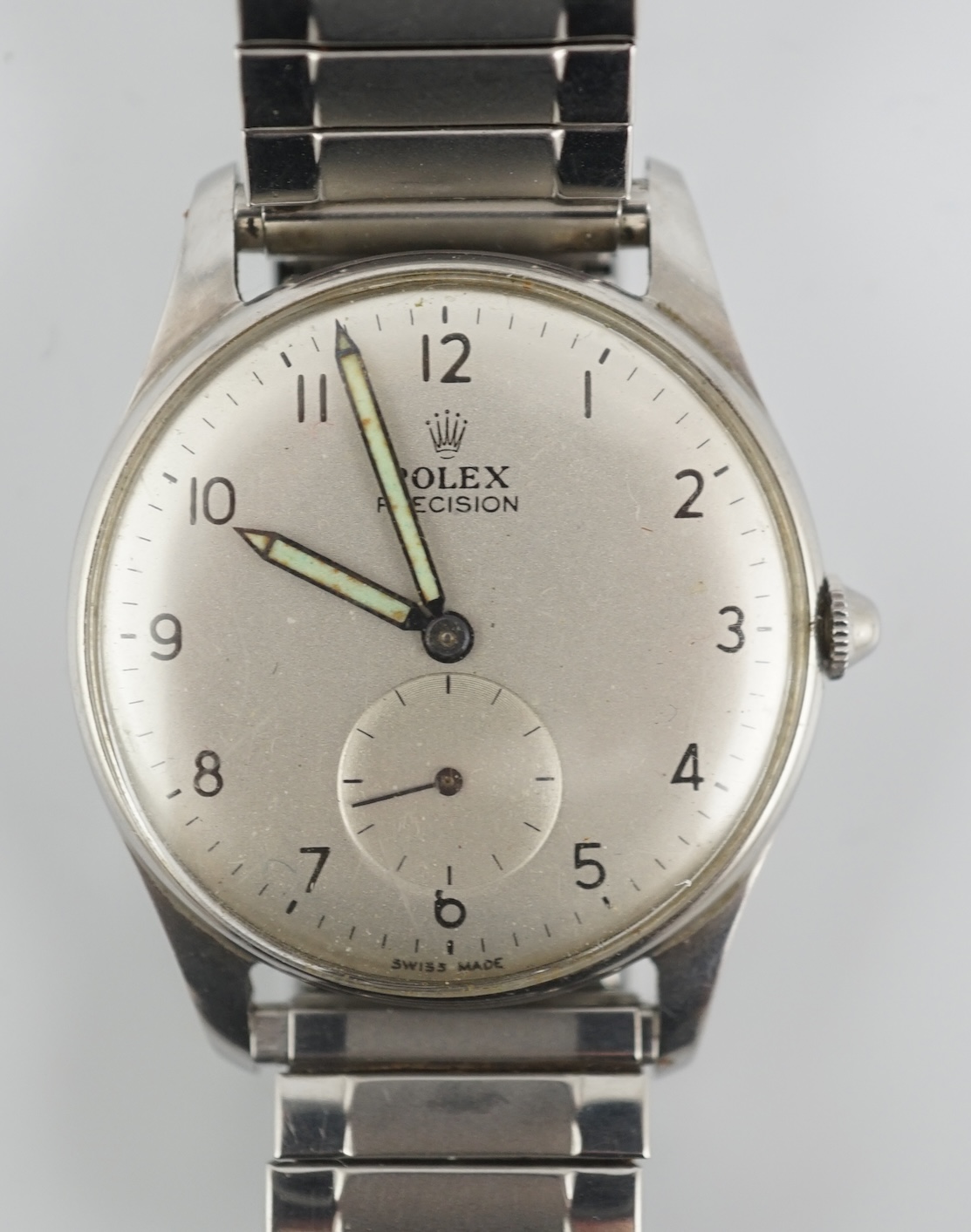 A gentleman's 1950's stainless steel Rolex Precision manual wind wrist watch
